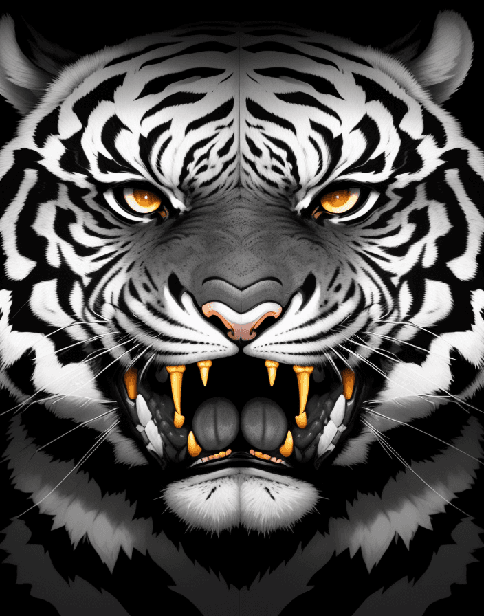 AI generated: a black and white adobe illustrator head of an ANGRY tiger, CRAZY LOOK intricate, ROOR TIGER, highly...