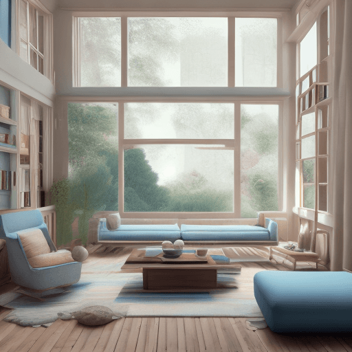 AI generated: High resolution photography interior design, dreamy sunken living room conversation pit, wooden floo...