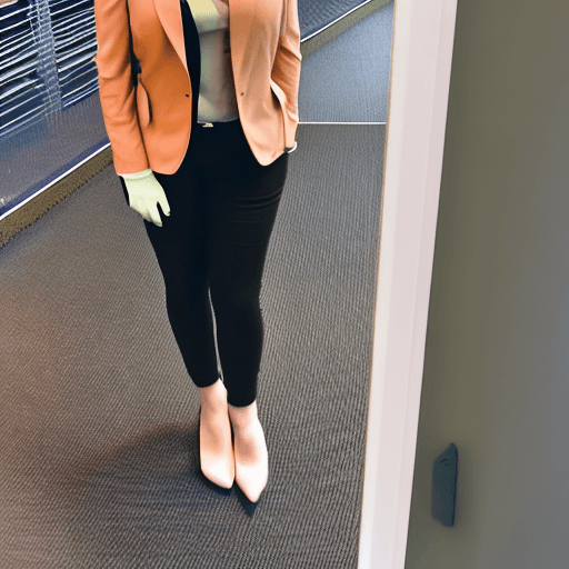 AI generated: Secretary outfit, blonde, in office