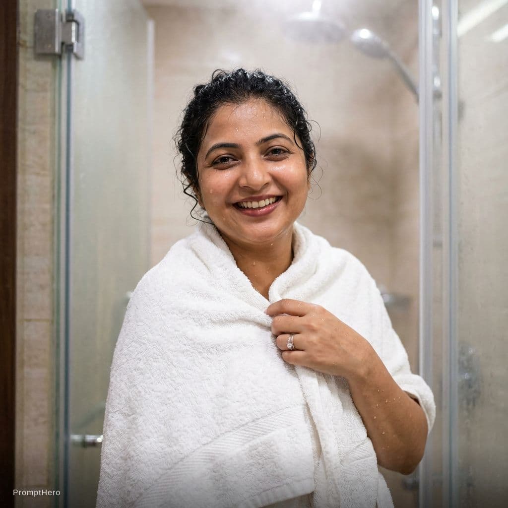 AI generated: Bath towel in shower