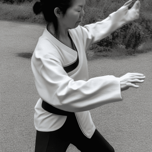 AI generated: a woman practicing Taichi wearing black & white clothes