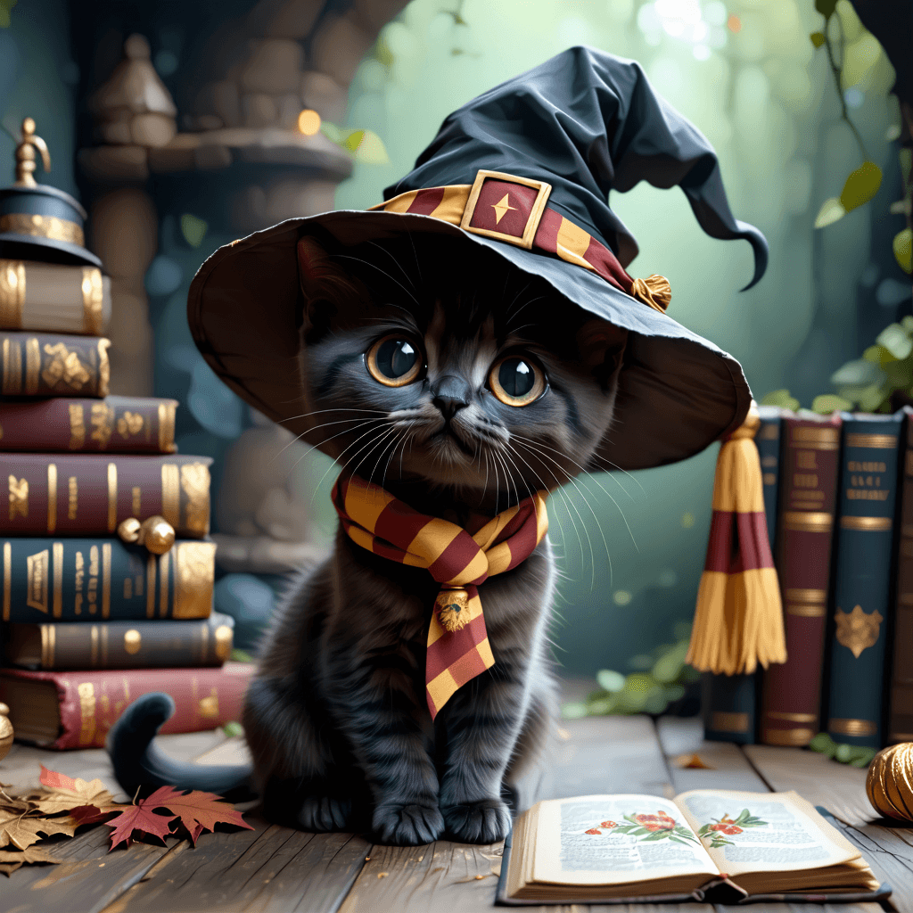 AI generated: Black cartoon cat wearing a harry
Potter sorting hatt