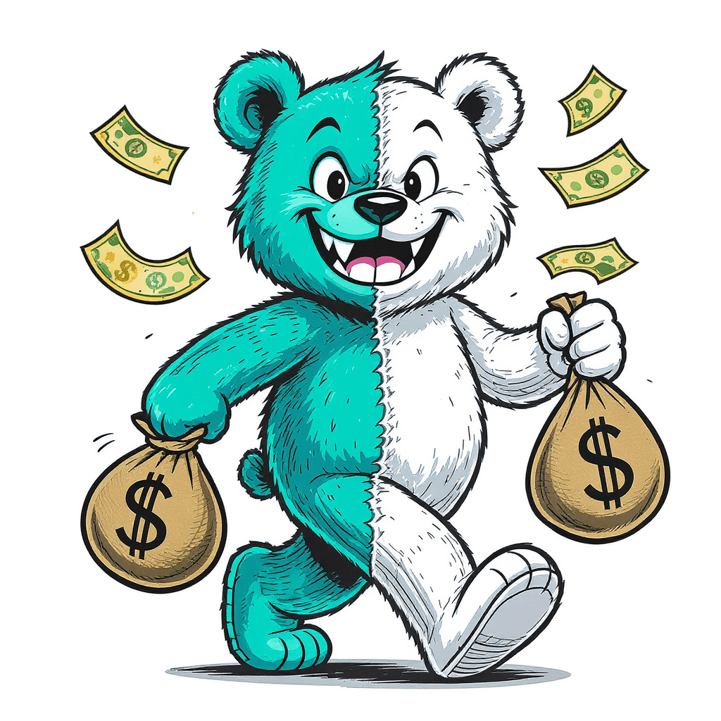 AI generated: 2d vector cartoon illustration of a stylized cool teddy bear walking forward, dynamic walking pose. ...