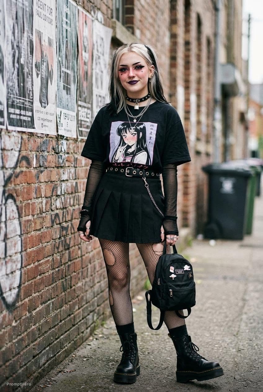 AI generated: girl in alt e girl costume