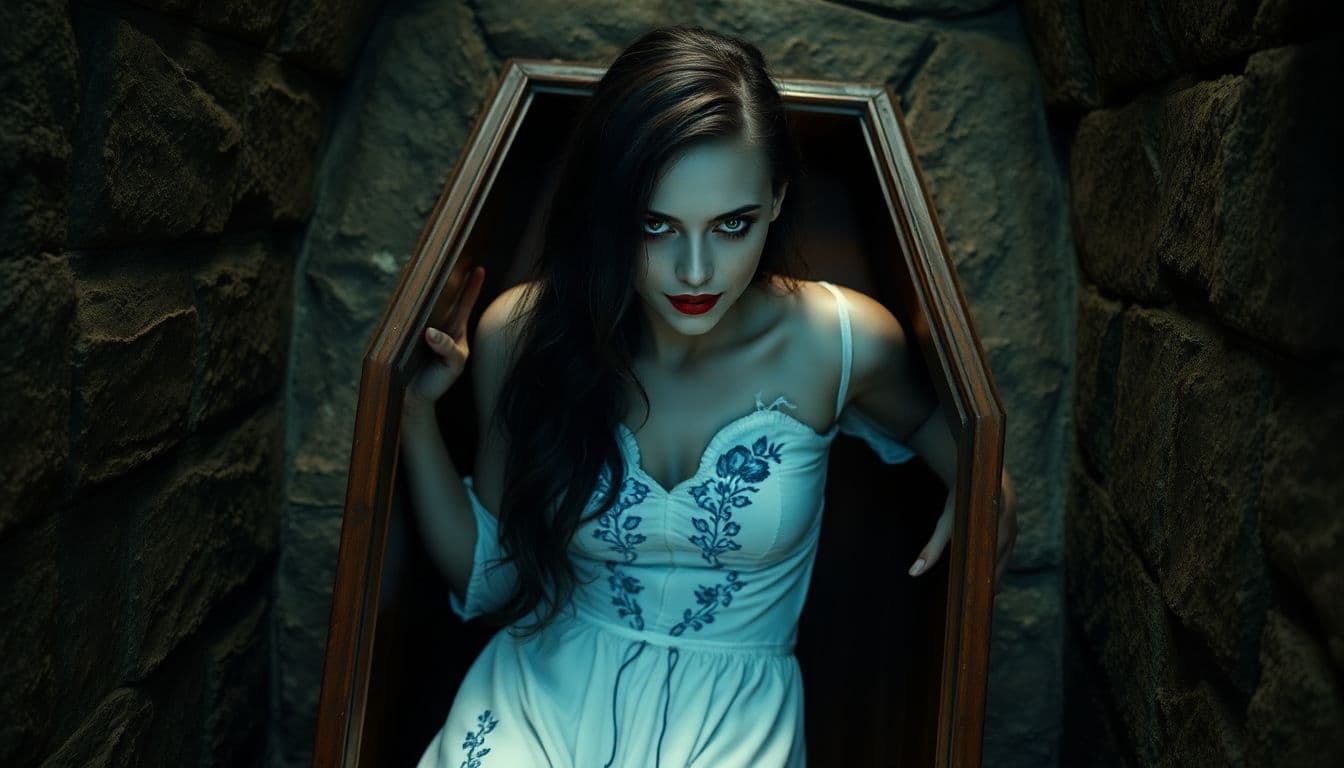AI generated: a mysterious and eerie scene set in an old stone crypt, reminiscent of those found in classic horror...