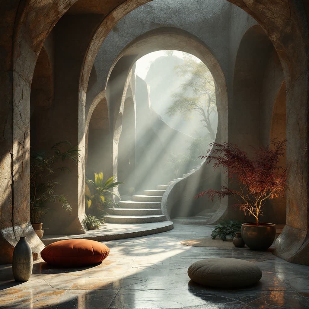 AI generated: Atmospheric website background in high-definition, inspired by brutalist 70s architecture and raw na...