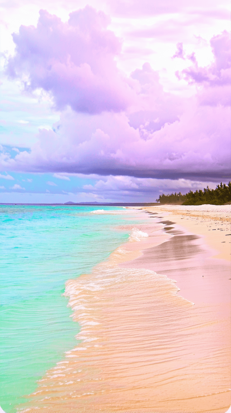 AI generated: 4k pciture of a cloudy beach dominated by pastel colors, realistic photo-like taken in a 40mm lens
