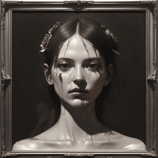 AI generated: a woman with roses on her nose, in the style of made of liquid metal, layered fabrications, nicola s...