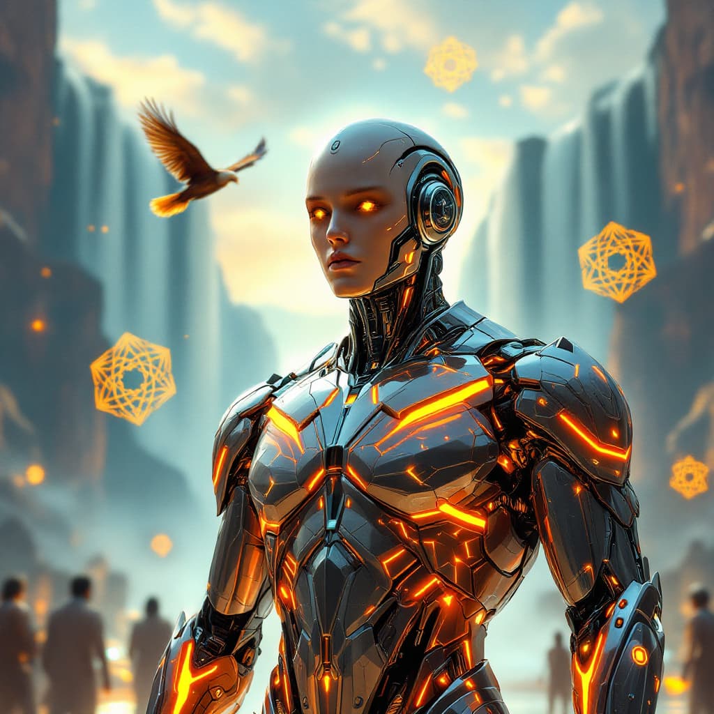 AI generated: "A cybernetically enhanced robot stands defiantly at the center of the mythical Ciudades de Tartaria...