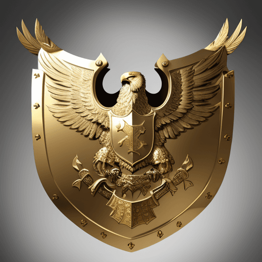AI generated: gilded eagle head in medieval fantasy shield, full shield in frame, sideview of eagle, korea style o...