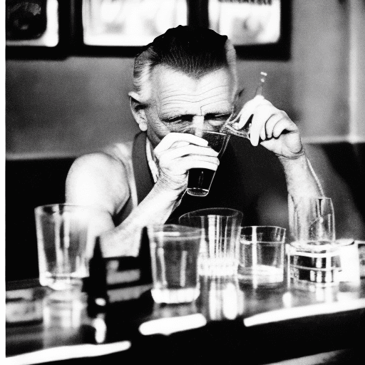 AI generated: artistic photo of an old man drinking whisky in the sleazy bar, black and white photo, monochromatic...