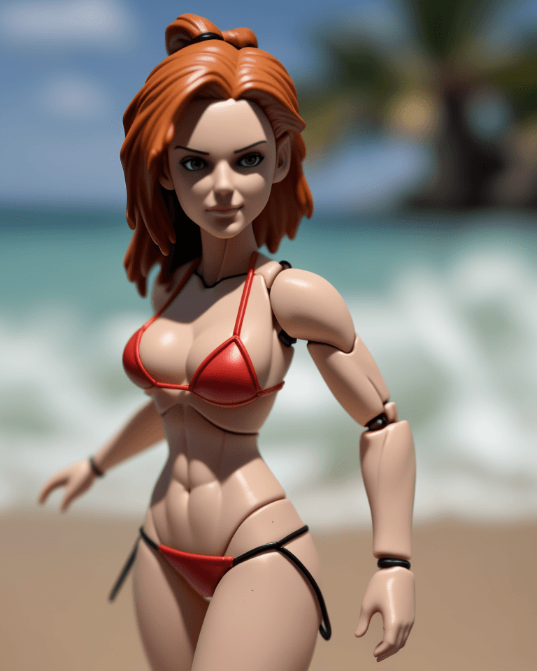 AI generated: action figure of (Kristen Hancher:1.5), wearing bikini