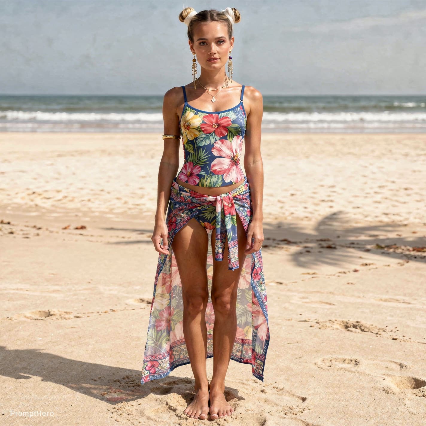 AI generated: Fashion photo of a tall (175 cm) Androgynous young 18 years skinny girl model with slim waste beauti...