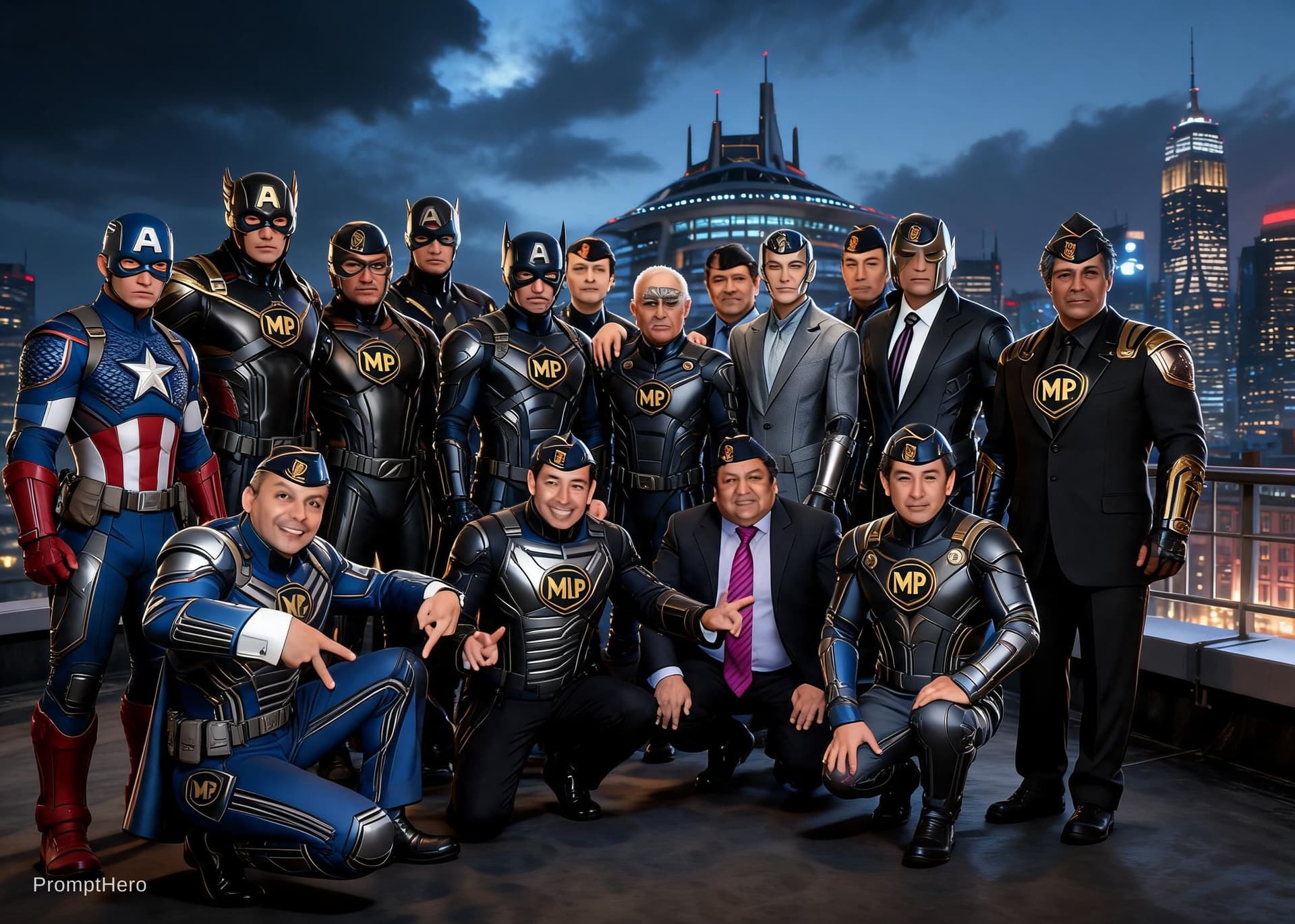 AI generated: Eres un creador de fotografías alucinantes y debes crear con la foto adjunta un grupo de super heroe...