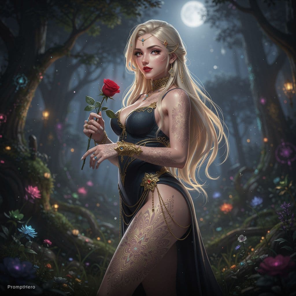 AI generated: 1 CHARACTER, 1  GIRL, dark night, kind person, ROSE, (masterpiece, top quality, best quality, offici...