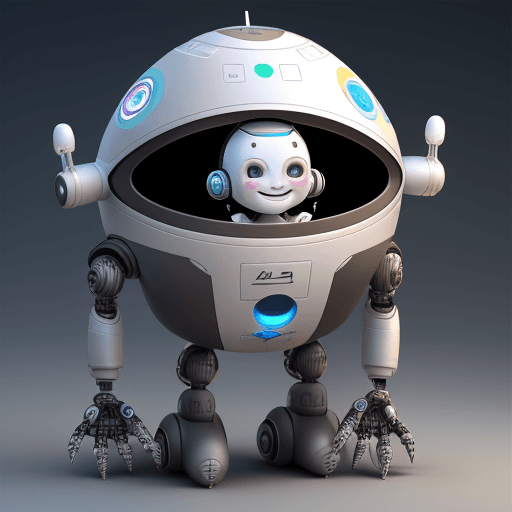 AI generated: Robozinho humanoide de lata sorrindo ao lado de sua nave espacial que esta no laboratório.
poltcount...