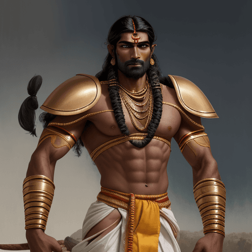 AI generated: A warm, impressionistic painting of a "A hyper-realistic depiction of Lakshman from the Ramayana, a ...