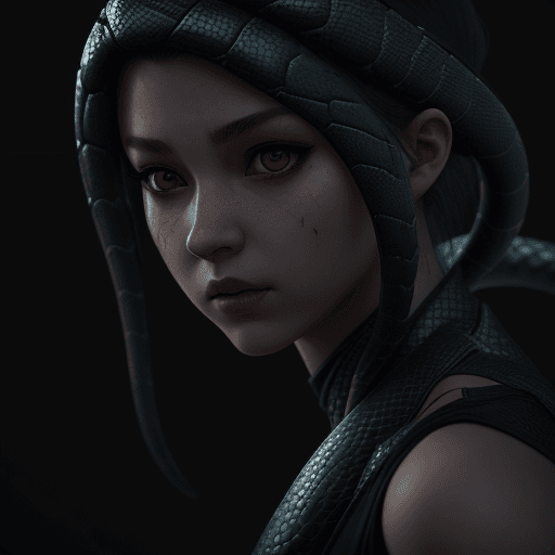 AI generated: trending on artstation, girl with a snake, dark, high detail, octane render, 8k, dancing moving, nin...