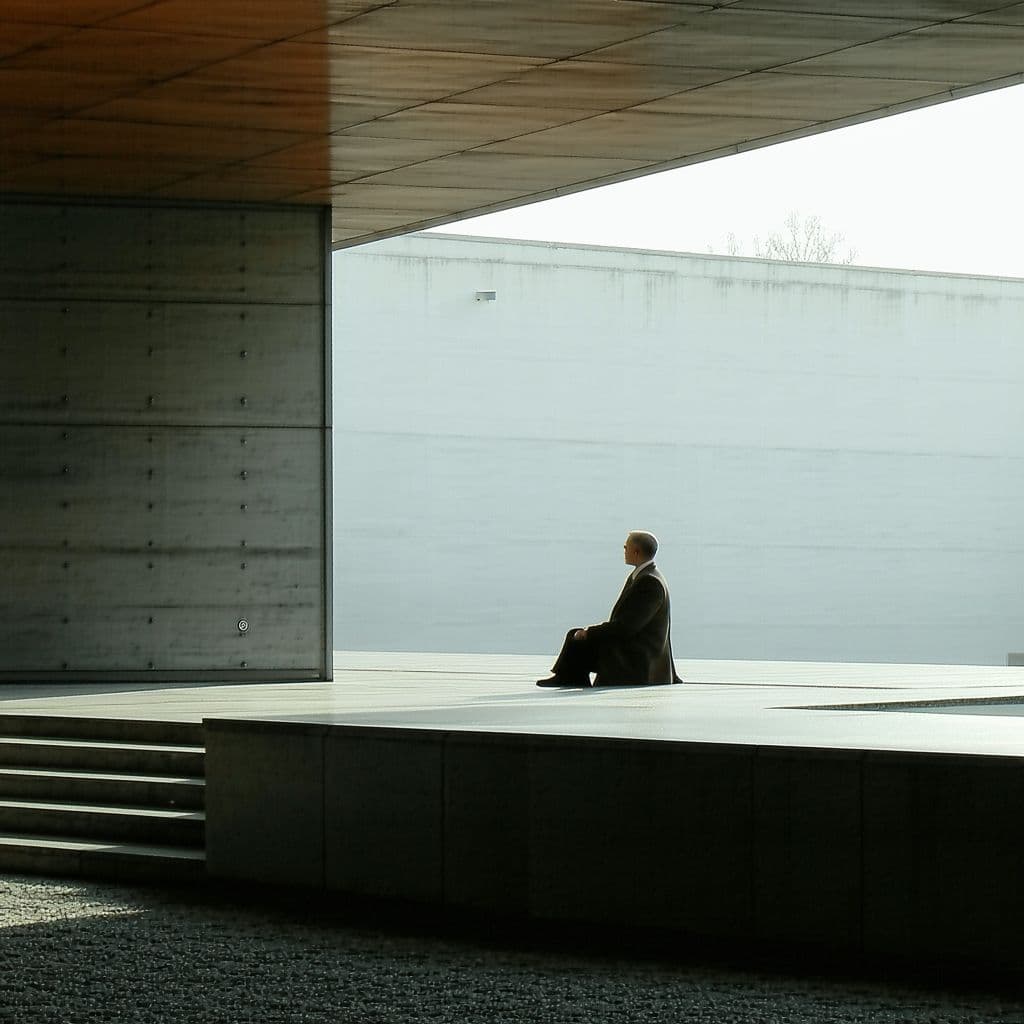 AI generated: Hyper realistic eye level exterior photo of a mid century human, daylight, indirect lighting, AD mag...