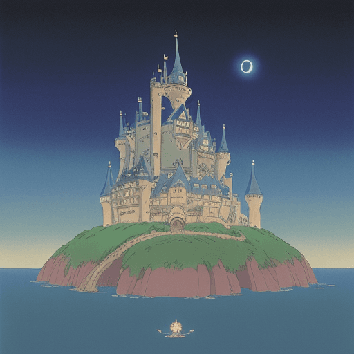 AI generated: a close up of a castle in the sky with a sky background, howls moving castle, howl\'s moving castle ...