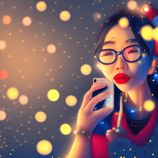 AI generated: looking down.realistic proportions 3D Pixar style asian woman completely covered in christmas lights...