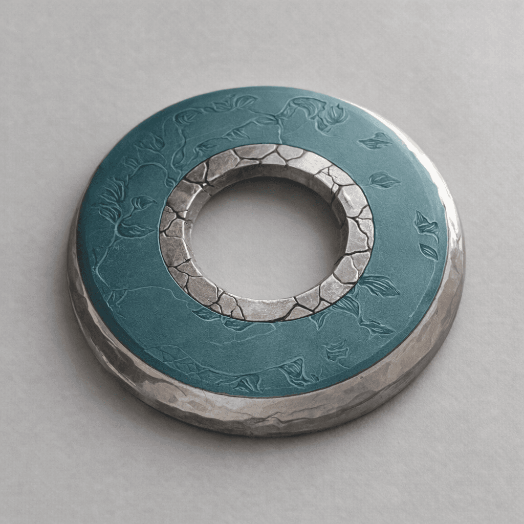 AI generated: a Teal coin with a silver edge and a hole in the middle of it with the inner edge also having a silv...