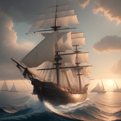 AI generated: Photo of a ultra realistic sailing ship, dramatic light, pale sunrise, cinematic lighting, battered,...