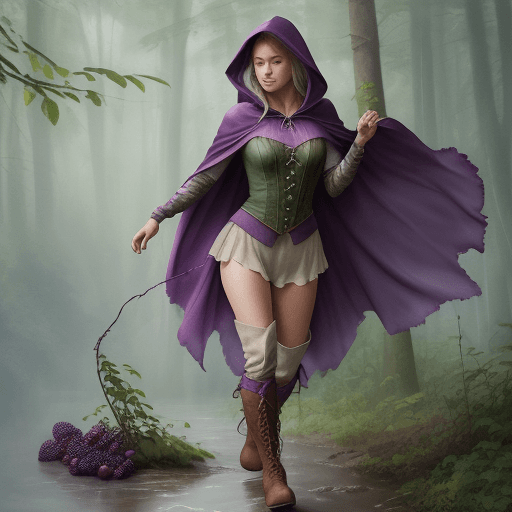 AI generated: Ultra Realistic muted jewel tones, colorful watercolor of nature huntress wearing woven bramble bodi...