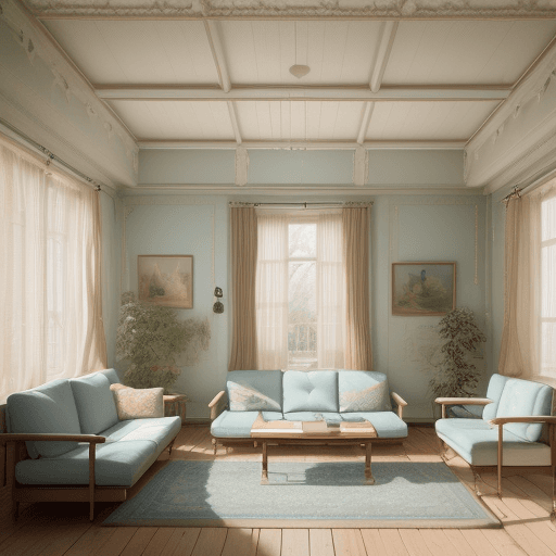 AI generated: High resolution photography interior design, dreamy sunken living room conversation pit, wooden floo...