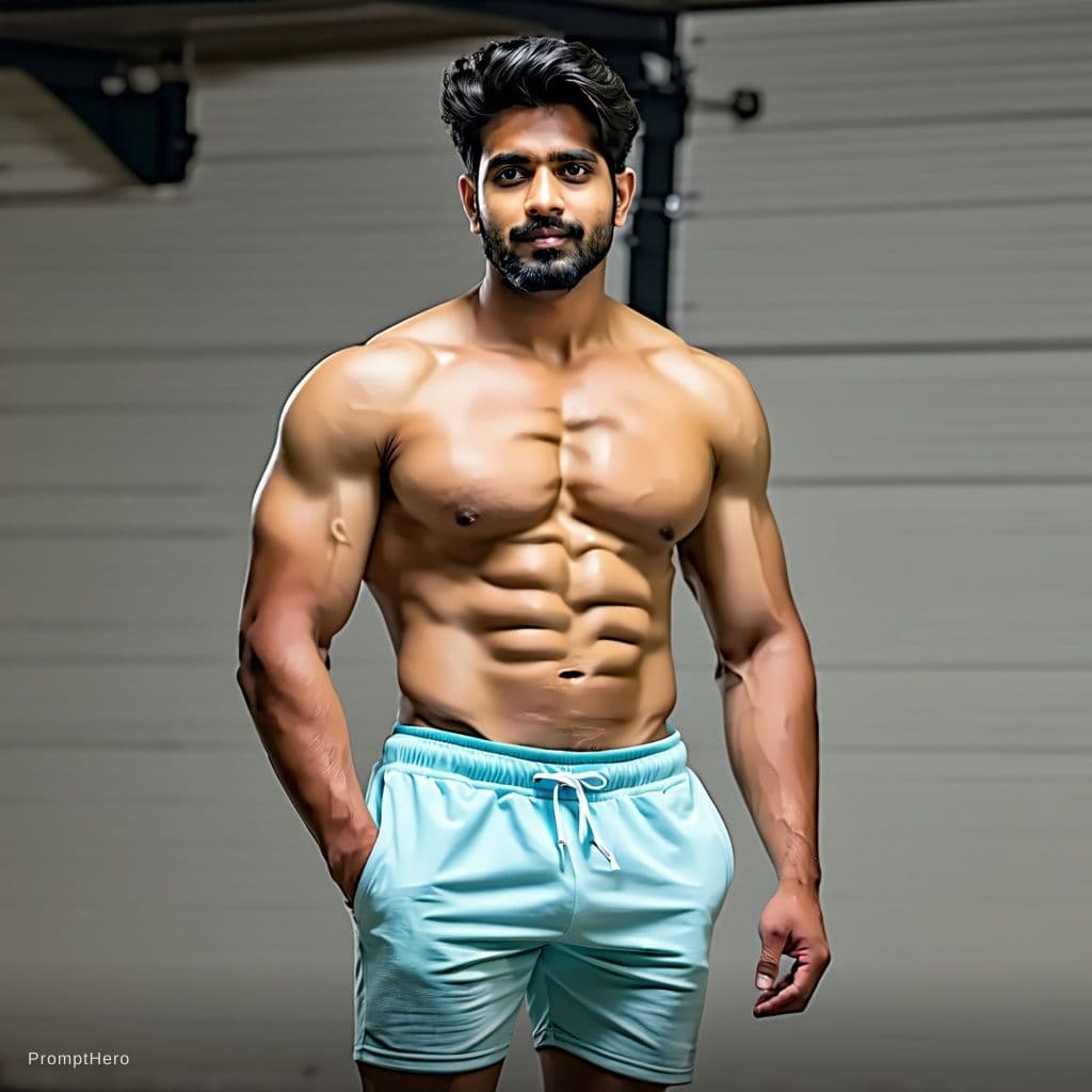 AI generated: a tamil hunk in underwear brief. he has 6 pack