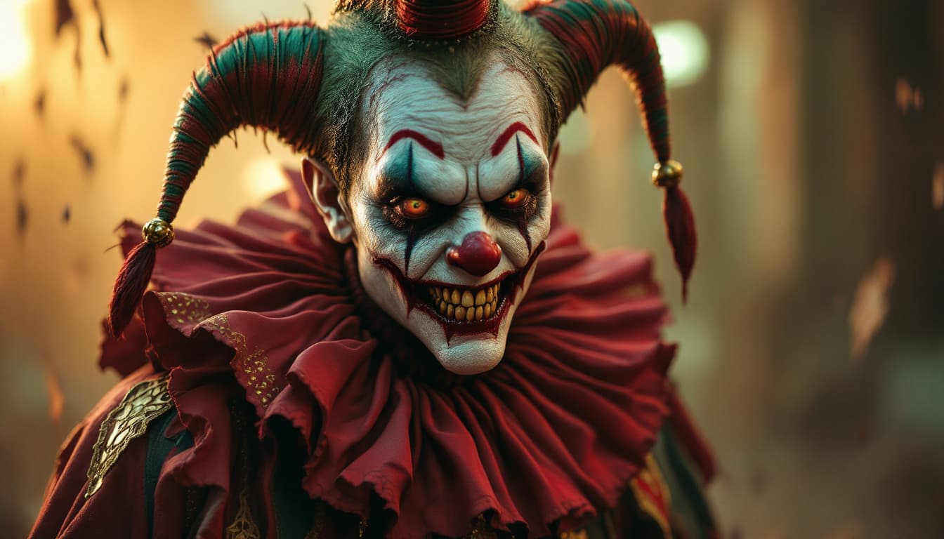 AI generated: Jared Padelecki ,zombie , uhd photorealisitc authentic psychotic angry madman wearing ornate clown c...