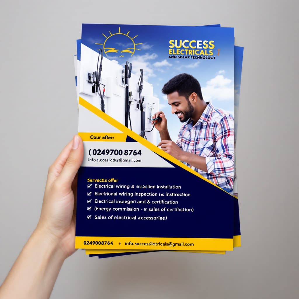 AI generated: Design a business flyer for me. The name of my business is Success Electricals and Solar Technology....