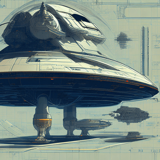 AI generated: sketches blueprint of futuristic sci-fi huge spacecraft, warp engines, formulas and annotations, sch...