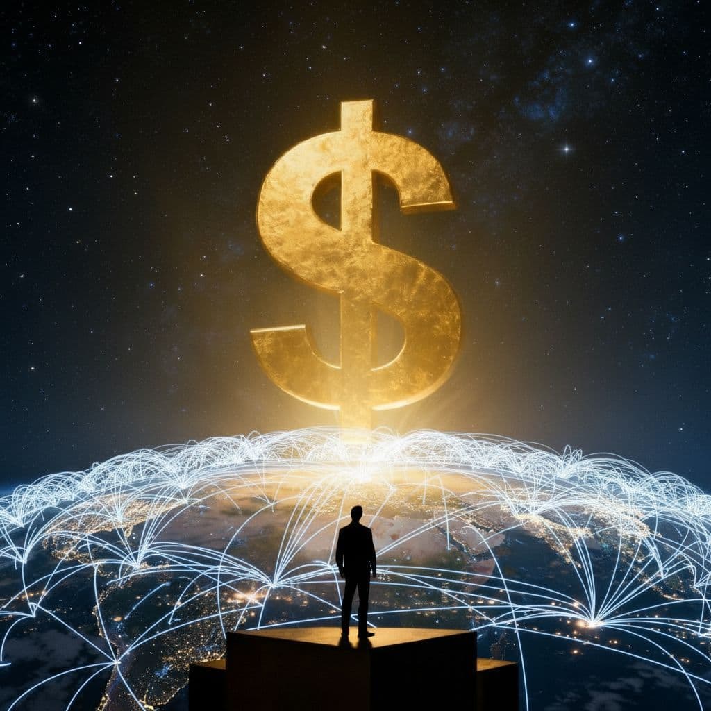 AI generated: A lone trader stands on a high platform overlooking Earth from space, their silhouette facing forwar...