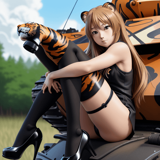 AI generated: masterpiece, taiga aisaka, smug, cute face, anime, anime face, girl sit on the front of realistic ta...