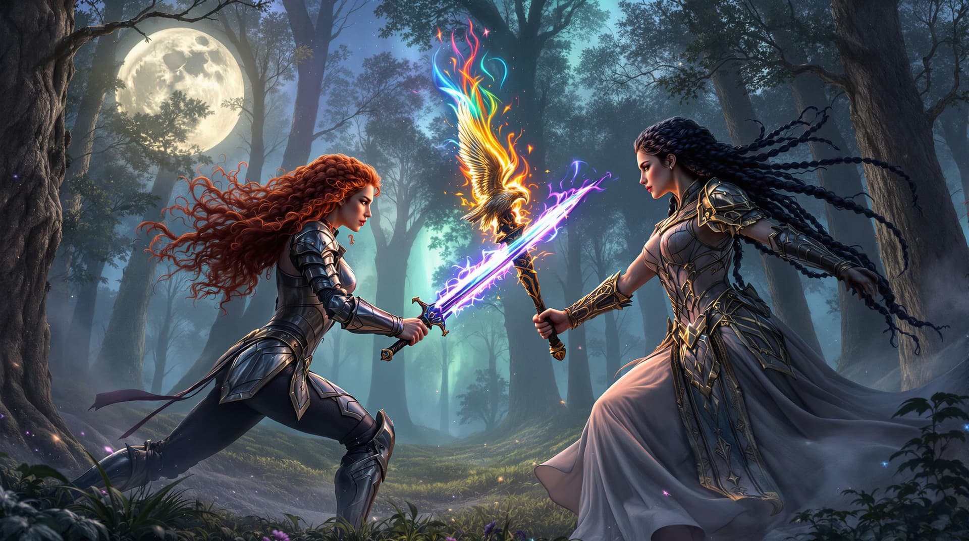 AI generated: A masterpiece fantasy image of a 100 megapixel digital camera image of two princesses dueling to the...