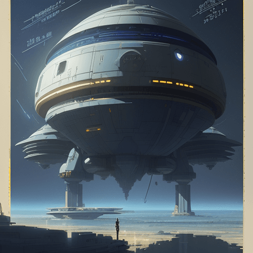 AI generated: sketches blueprint of futuristic sci-fi huge spacecraft, warp engines, formulas and annotations, sch...