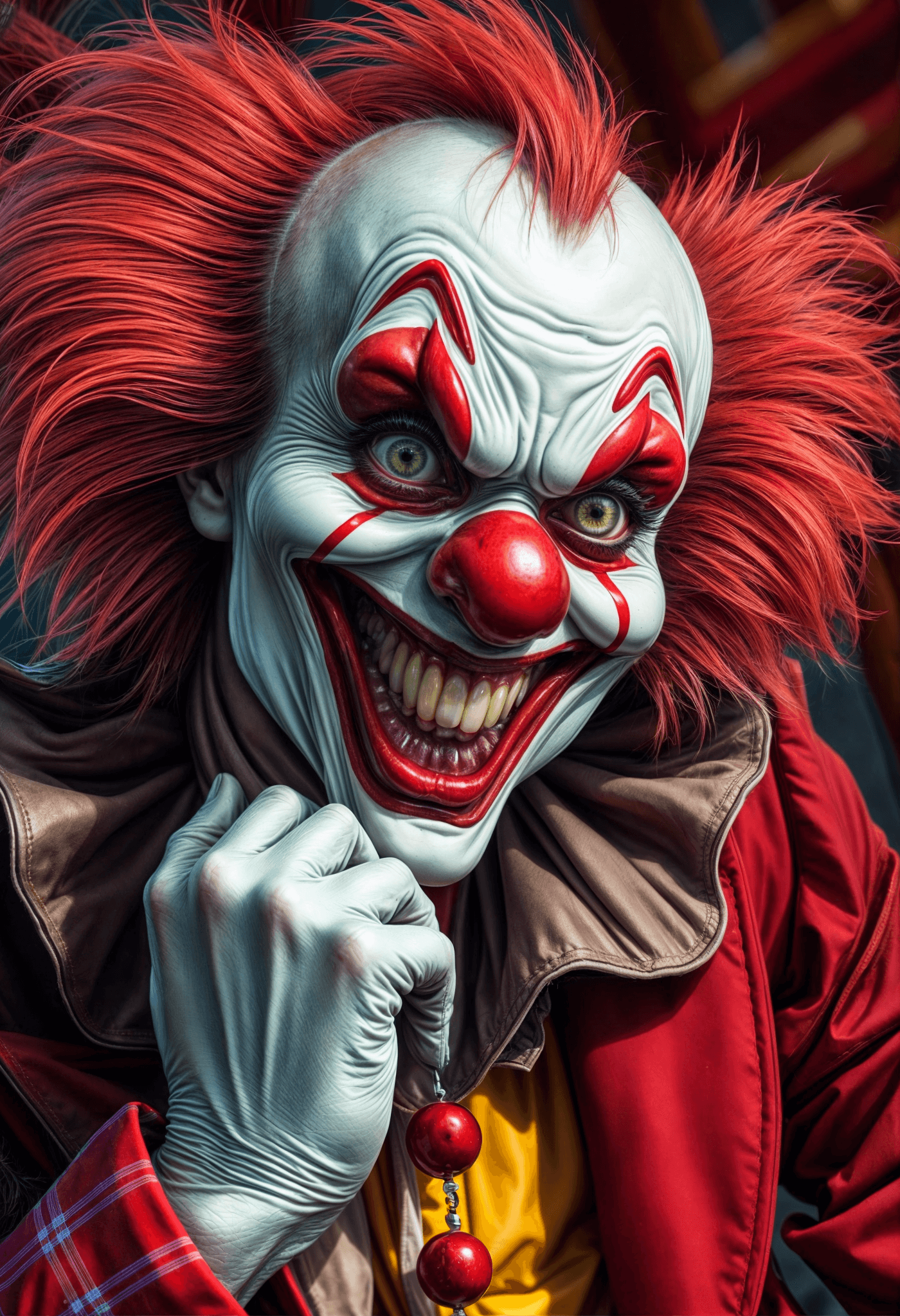 AI generated: Laughing Horrorclown,(best quality),(ultra-detailed)
,(best illustration),flawless 
by John Berkey...