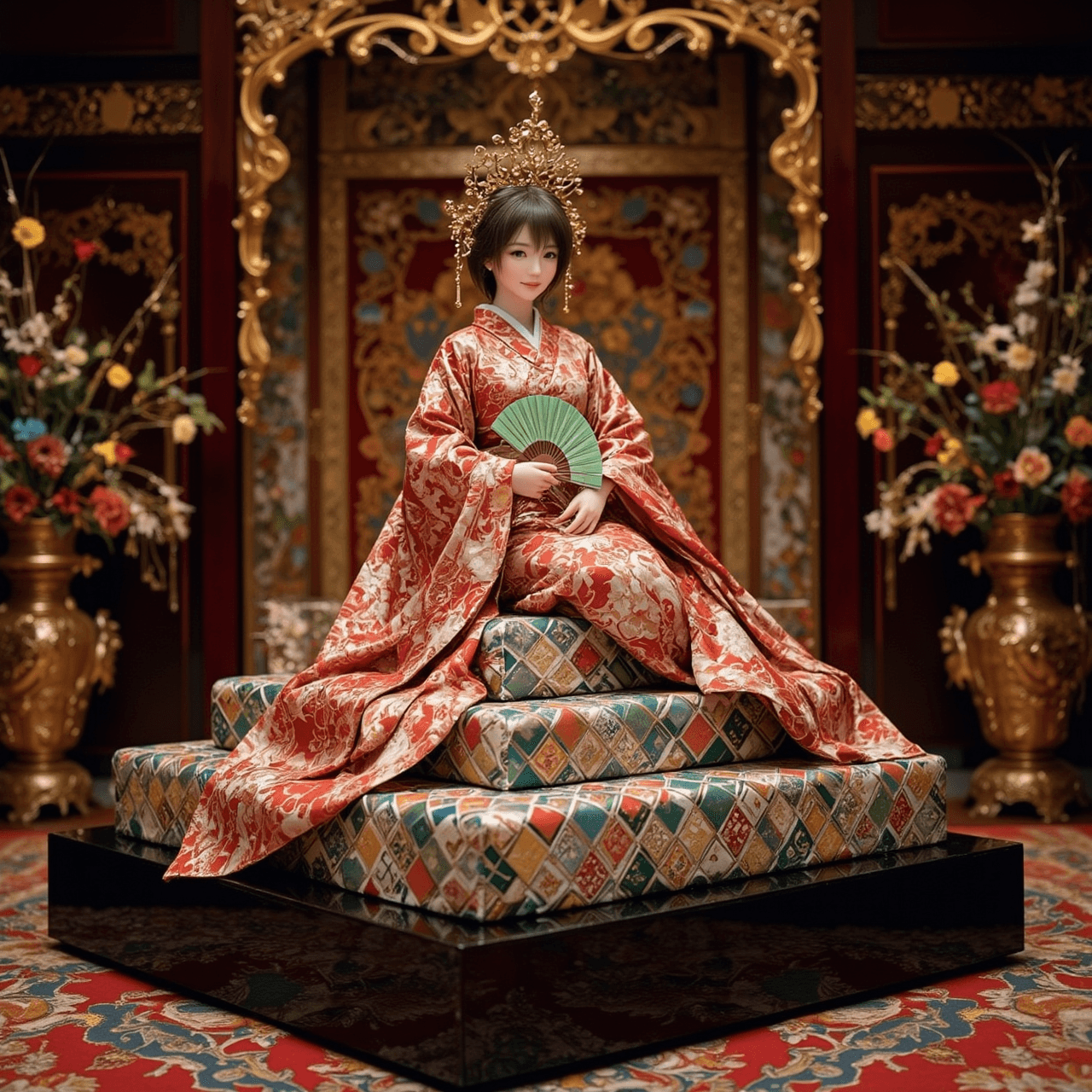 AI generated: This image is a high-resolution photograph of a traditional Japanese doll, known as an "Okiagari-kob...