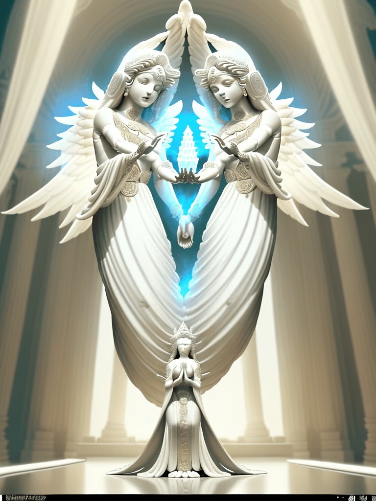 AI generated: white deity angel, the actors are dressed in white suits and are dancing with a lotus, angel, in the...