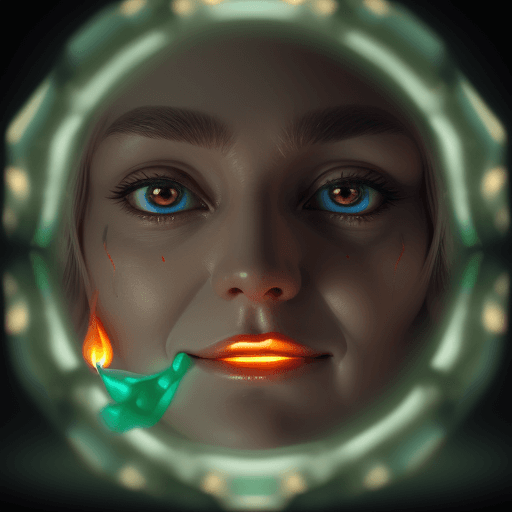 AI generated: Close-up of face of Joint lite up by green fire, Masterpiece, 8k, UHD