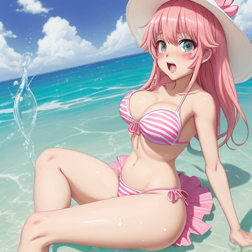 AI generated: GIRL, big cheast, Open mouth, watery eyes, blushed, anime style slyme, bare, One leg sits to the lef...