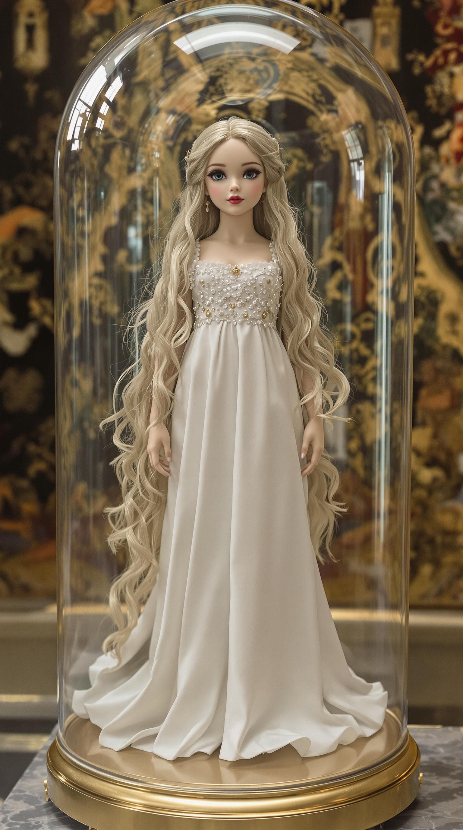 AI generated: professional photo of the most beautiful porcelain figurine girl in the world, (age 7), (standing on...