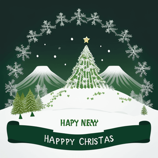 AI generated: Christmas night background with benbulben mountain, christmas tree silhouettes, garland decoration v...