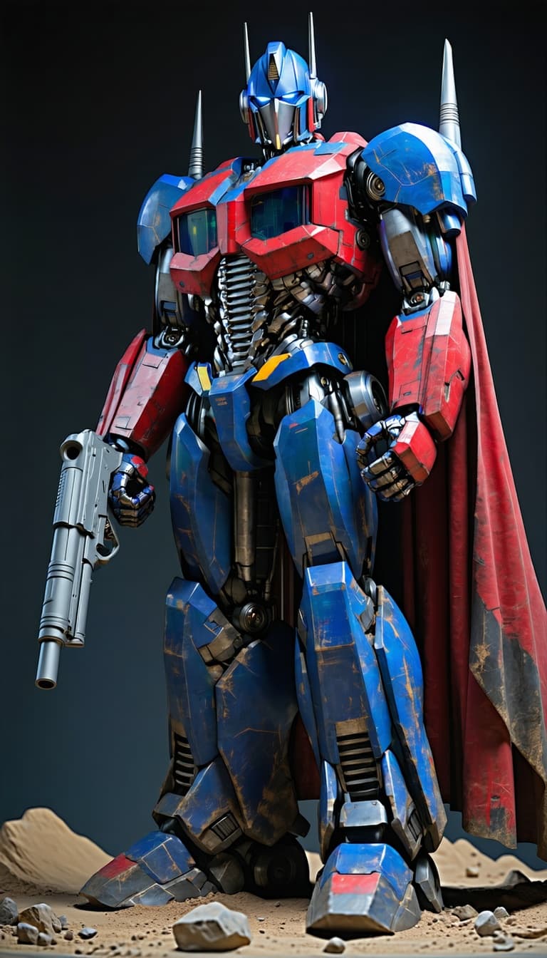 AI generated: A highly stylized photorealistic cinematic marvel and fantasy film wonder of Optimus Prime as a live...