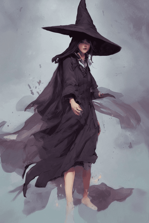 AI generated: rugged girl witch wearing magic school uniform, large wide - brimmed witch hat, cinematic, elaborate...
