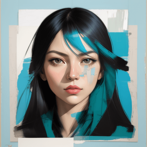 AI generated: print collage of a woman's face, in the style of josef kote, grunge beauty, dain yoon, cyan and blue...