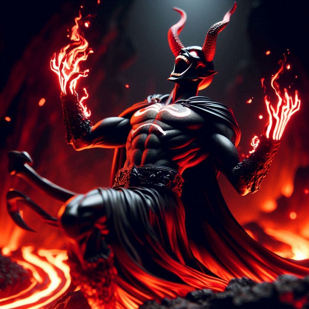 AI generated: figura oscura y de contraste negro de Shreek riéndose a carcajadas en una pose diabólica con los bra...