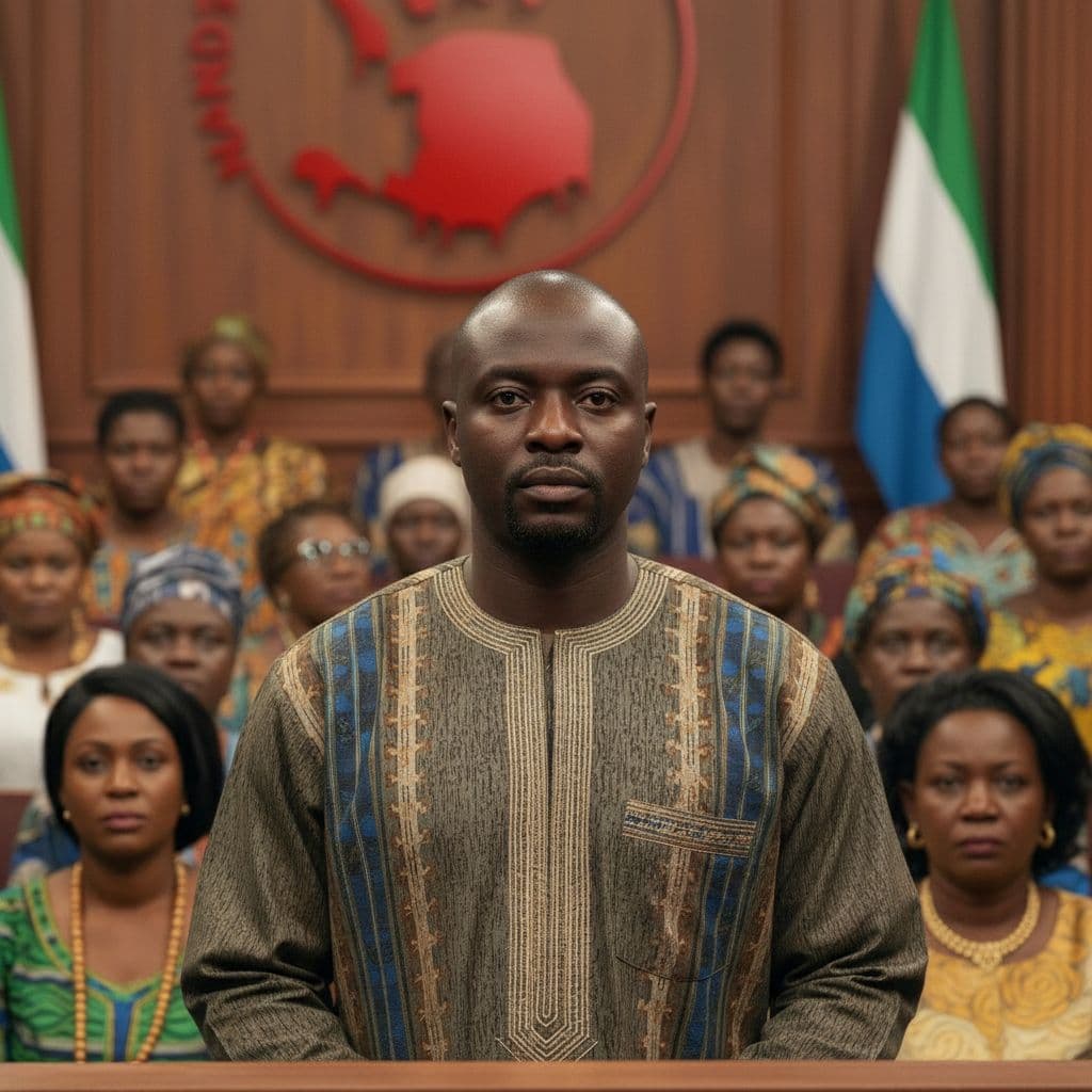 AI generated: generate a  close up portraiture  image from the front of thedefendant  with the audience behind him...