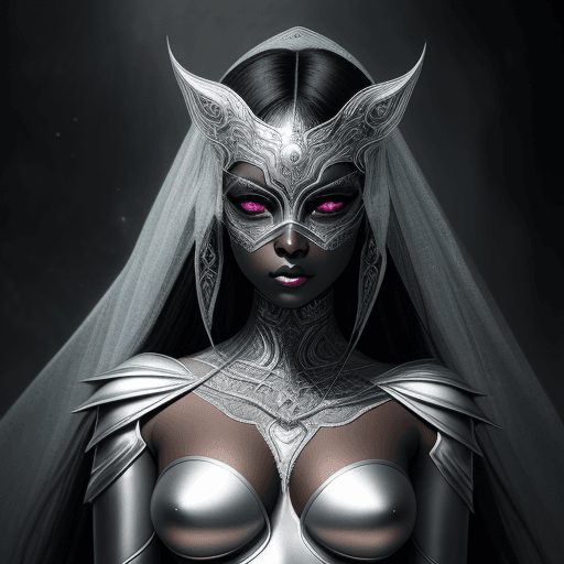 AI generated: black woman in silver mask with eyes and silver makeup photo, stock imagery, in the style of tom bag...
